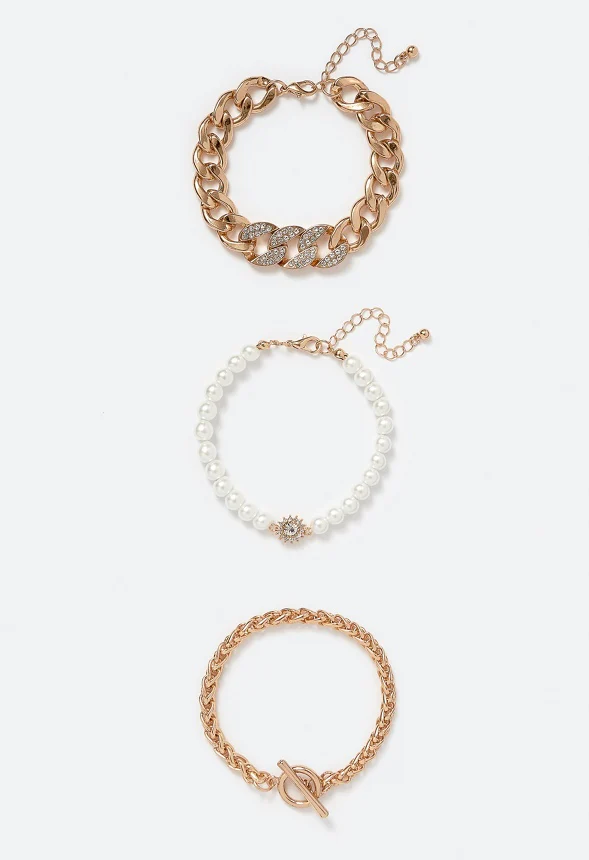 3-Piece Elia Mixed Chains & Pearls Bracelets Pack