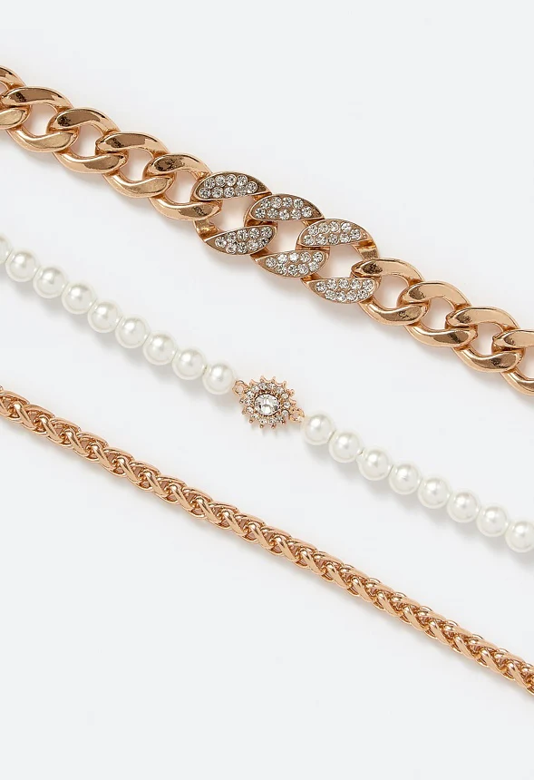 3-Piece Elia Mixed Chains & Pearls Bracelets Pack - Image 3